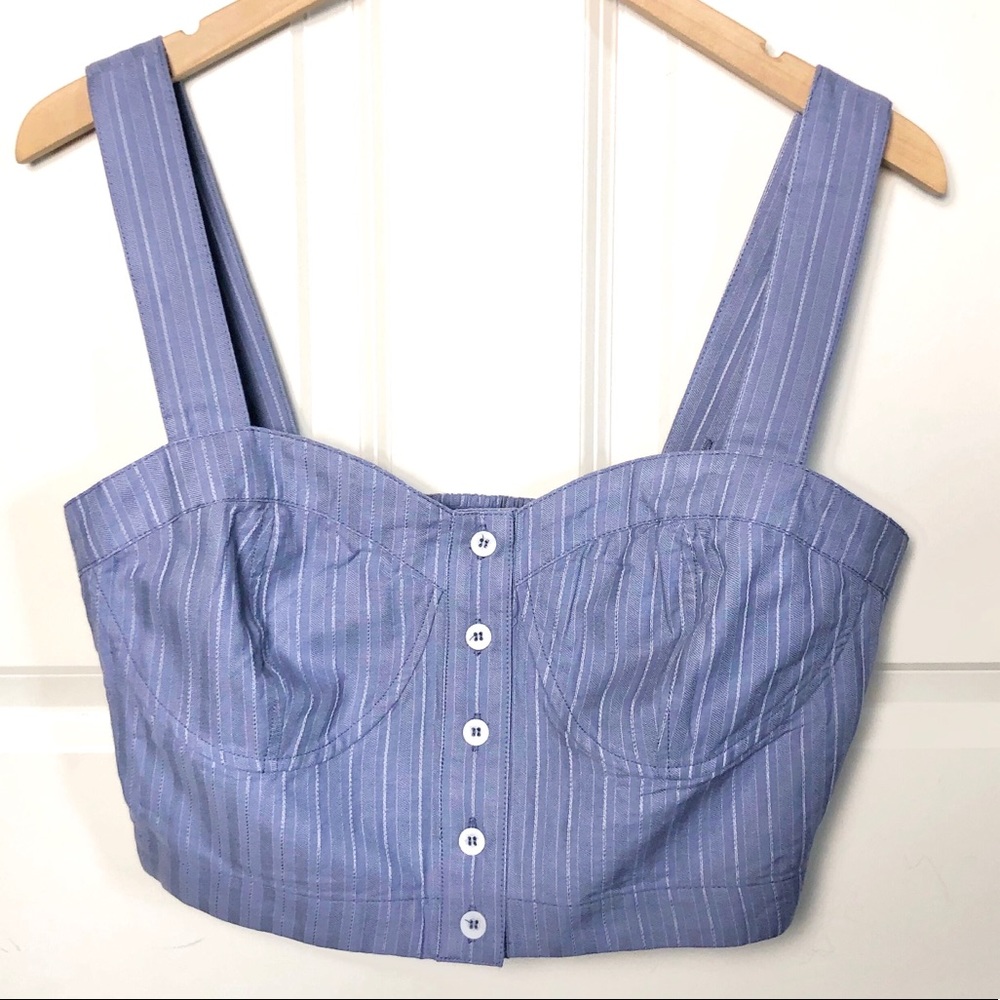 NWT FREE PEOPLE Perfectly Striped Crop Top L Blue